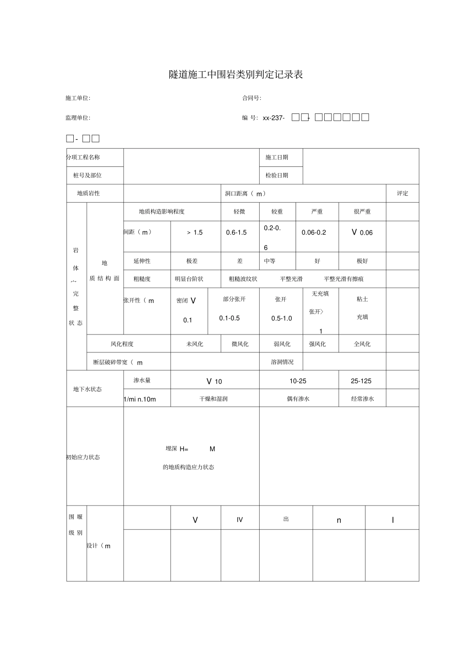 隧道施工中围岩类别判定记录表_第1页