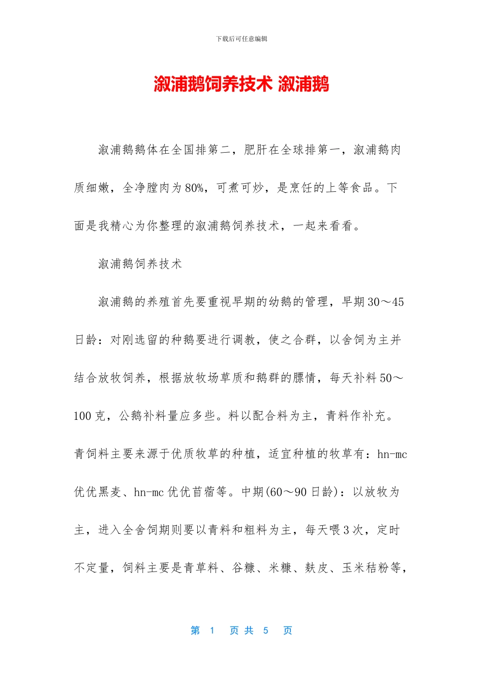 溆浦鹅饲养技术_第1页