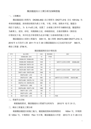 隰隧道出口及蒲隧道进口工期分析及保障措施重点讲义资料