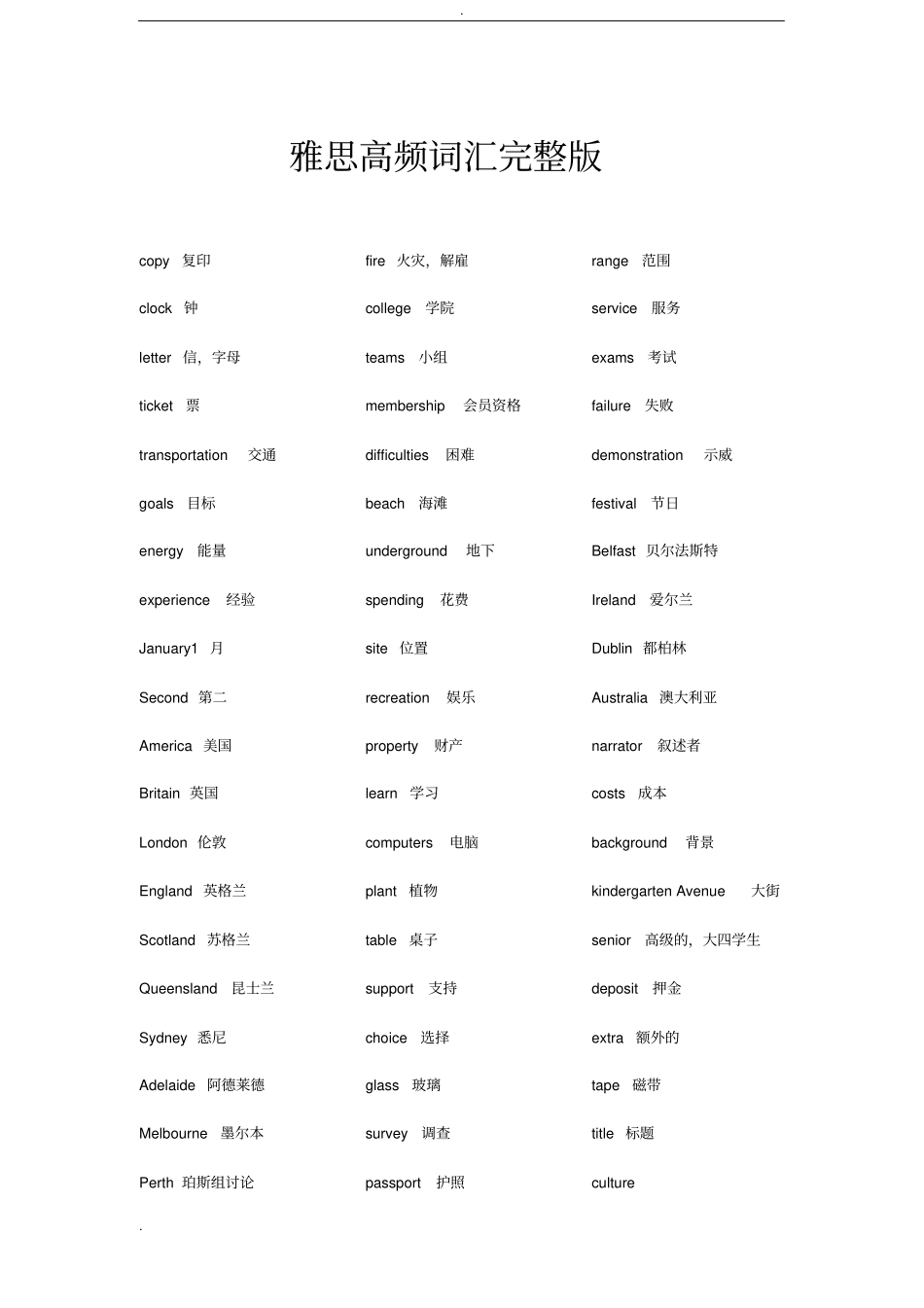 雅思听力高频词汇_第1页