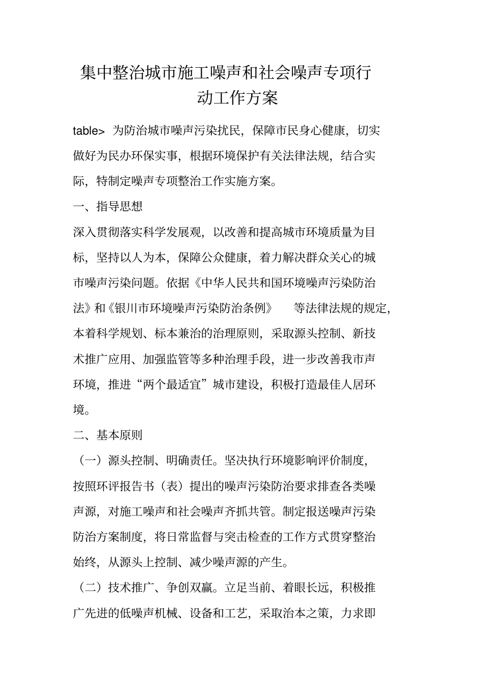 集中整治城施工噪声和社会噪声专项行动工作方案_第1页