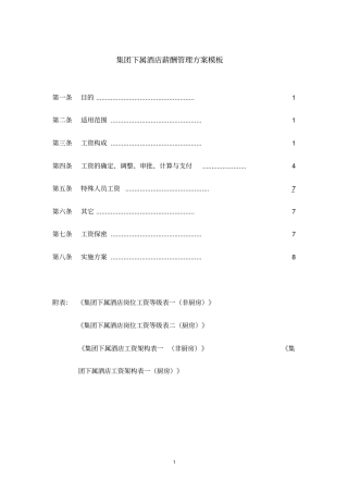 集团下属酒店薪酬管理方案模板