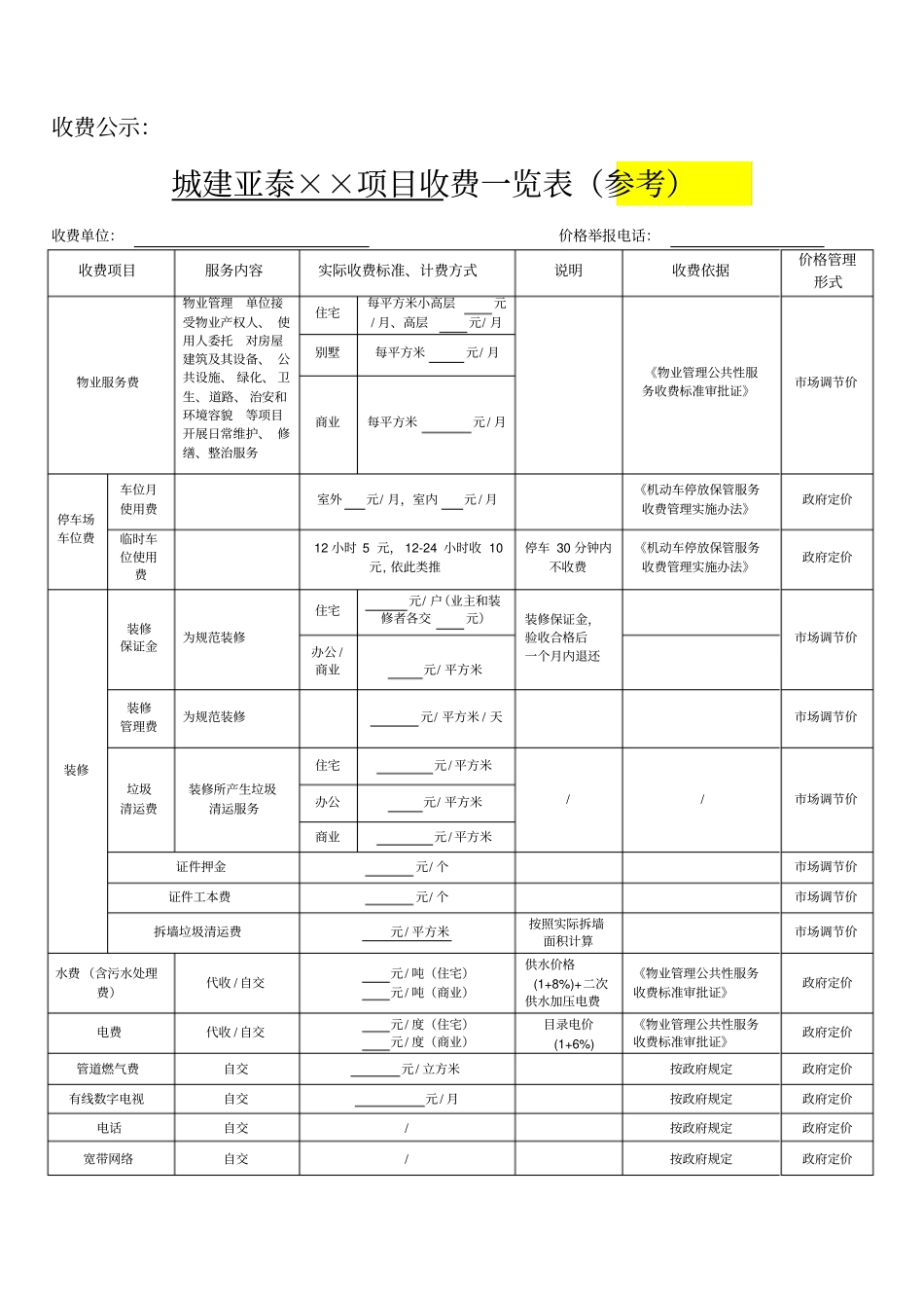 集团交房收费公示_第1页