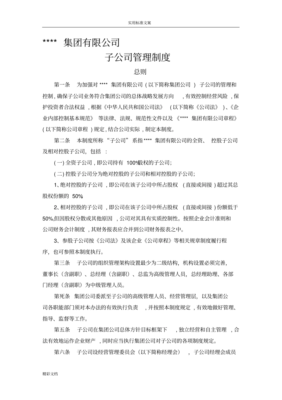 集团公司的下属子公司的管理规章制度_第1页