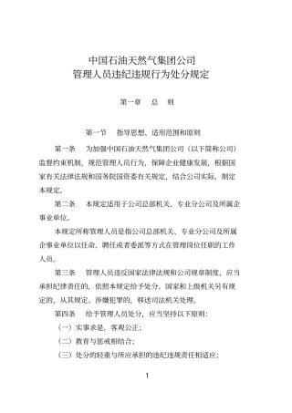 集团公司管理人员违规违纪行为处分规定