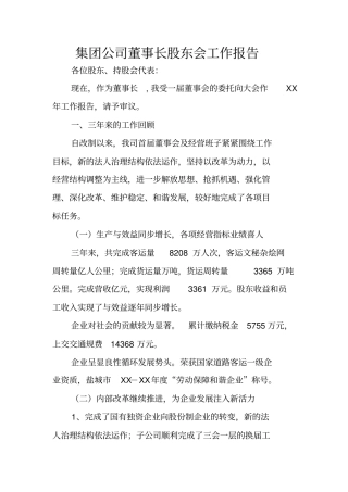 集团公司董事长股东会工作报告