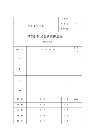 集团营销计划及策略管理流程