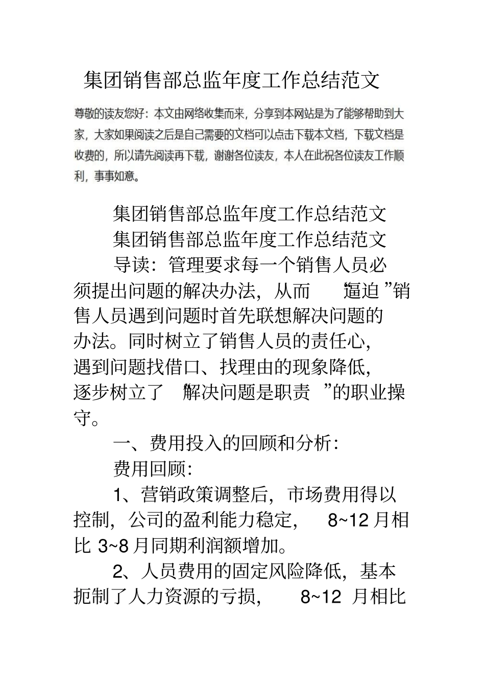 集团销售部总监年工作总结范文_第1页