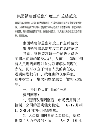集团销售部总监年工作总结范文