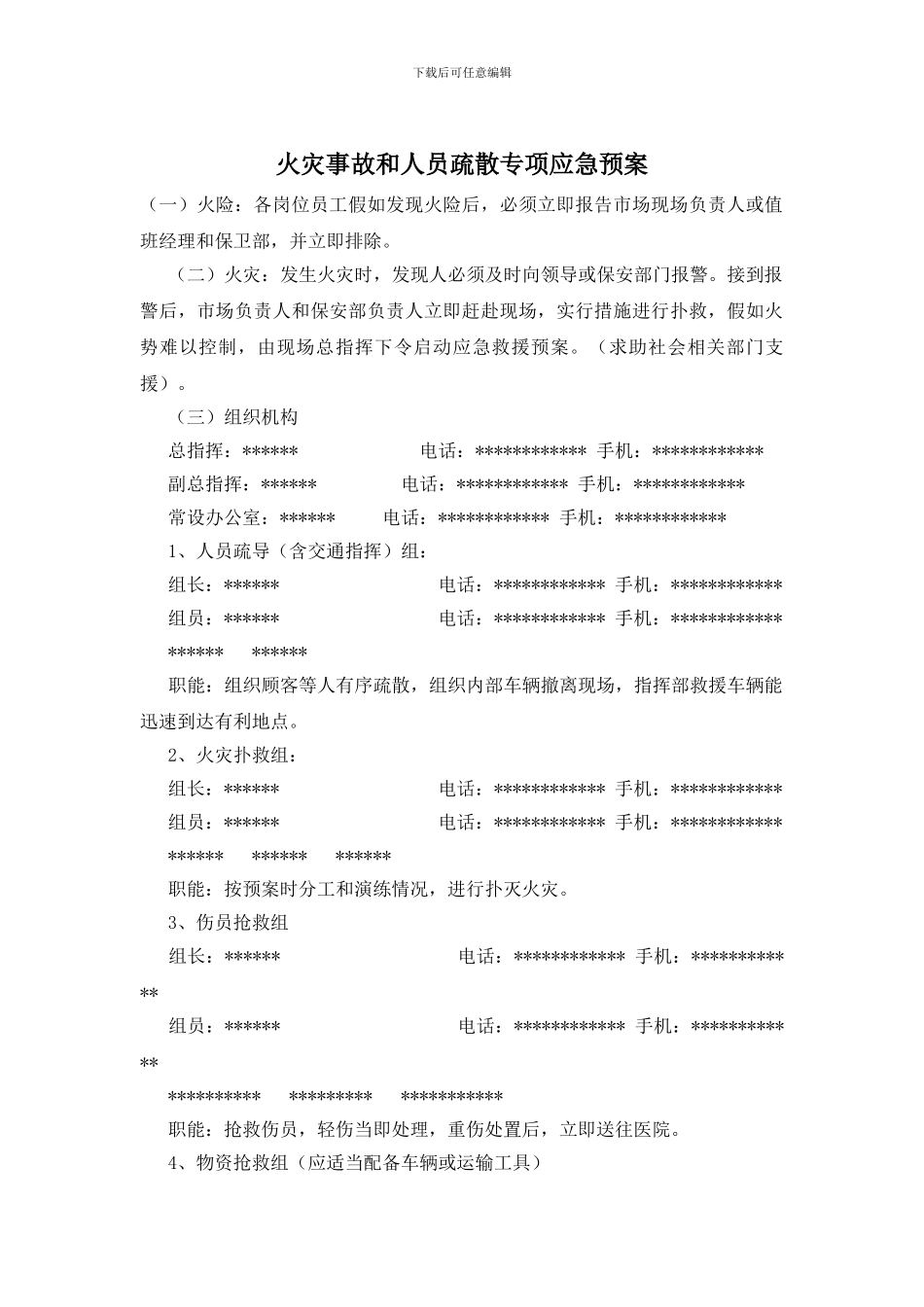 火灾事故和人员疏散专项应急预案_第1页