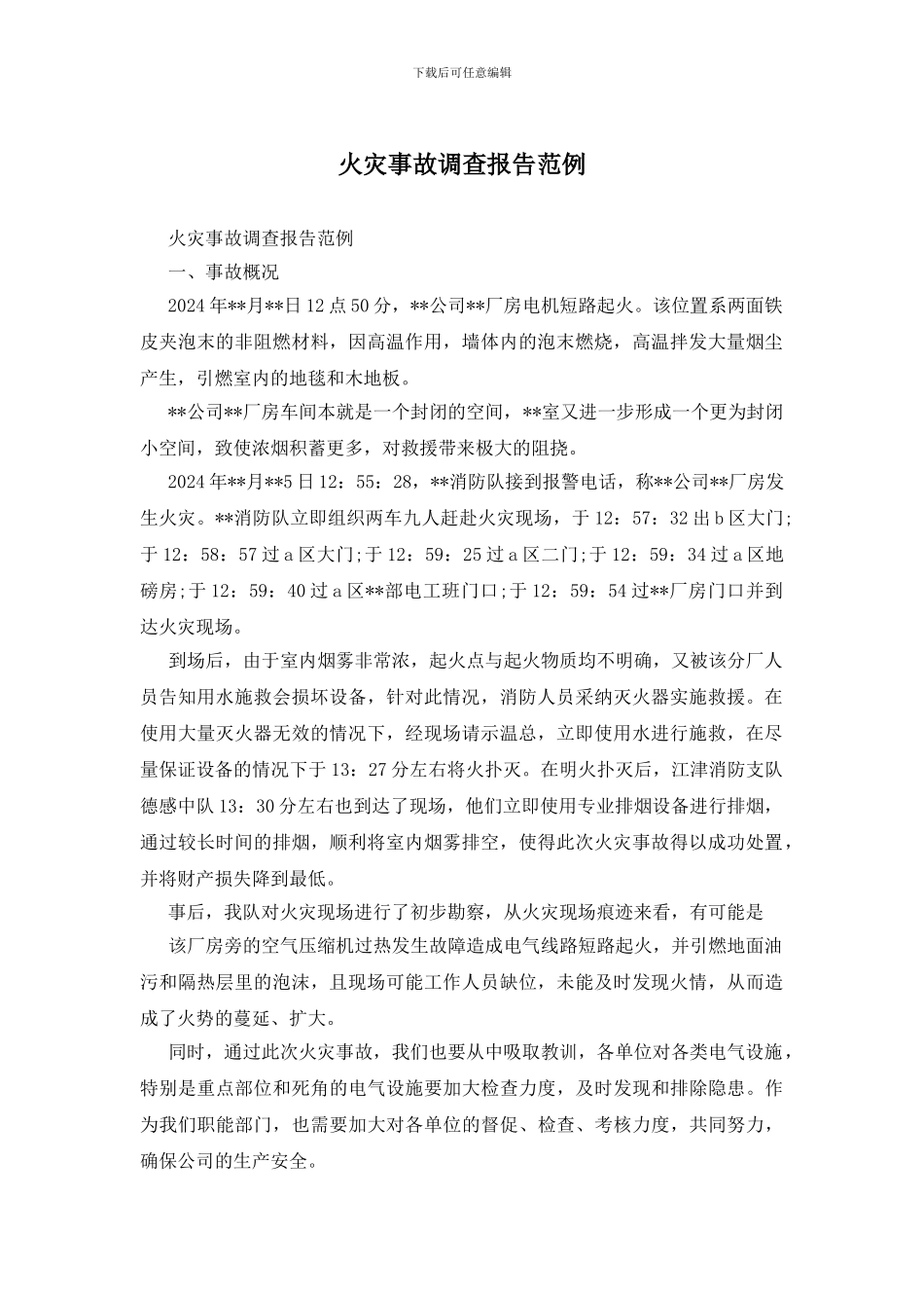 火灾事故调查报告范例_第1页