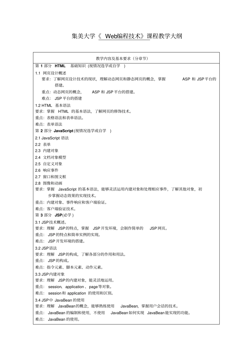 集美大学Web编程技术课程教学大纲_第2页