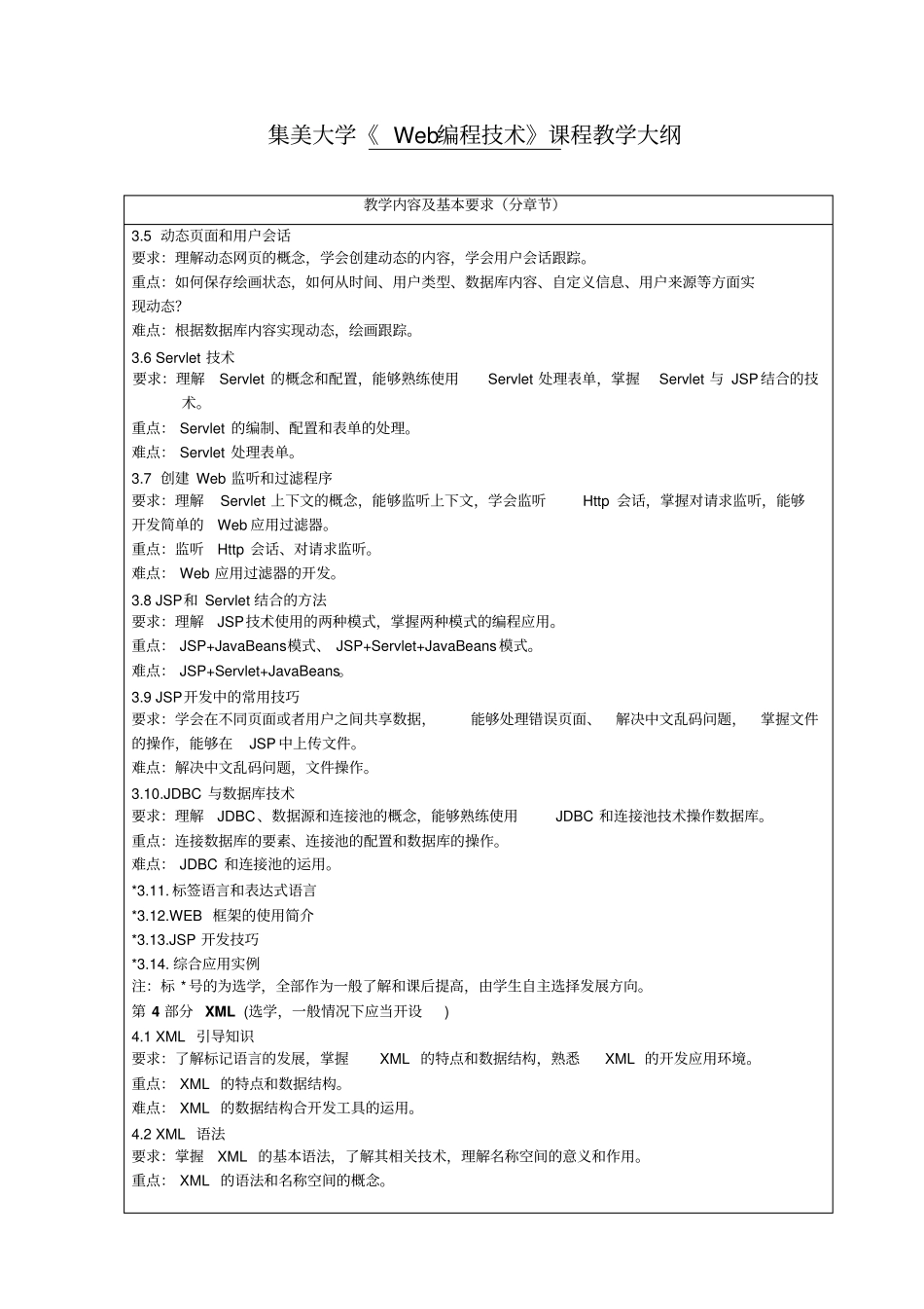 集美大学Web编程技术课程教学大纲_第3页