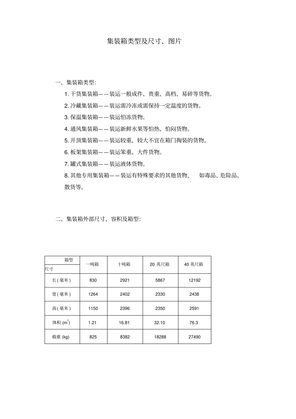 集装箱类型及尺寸_第1页