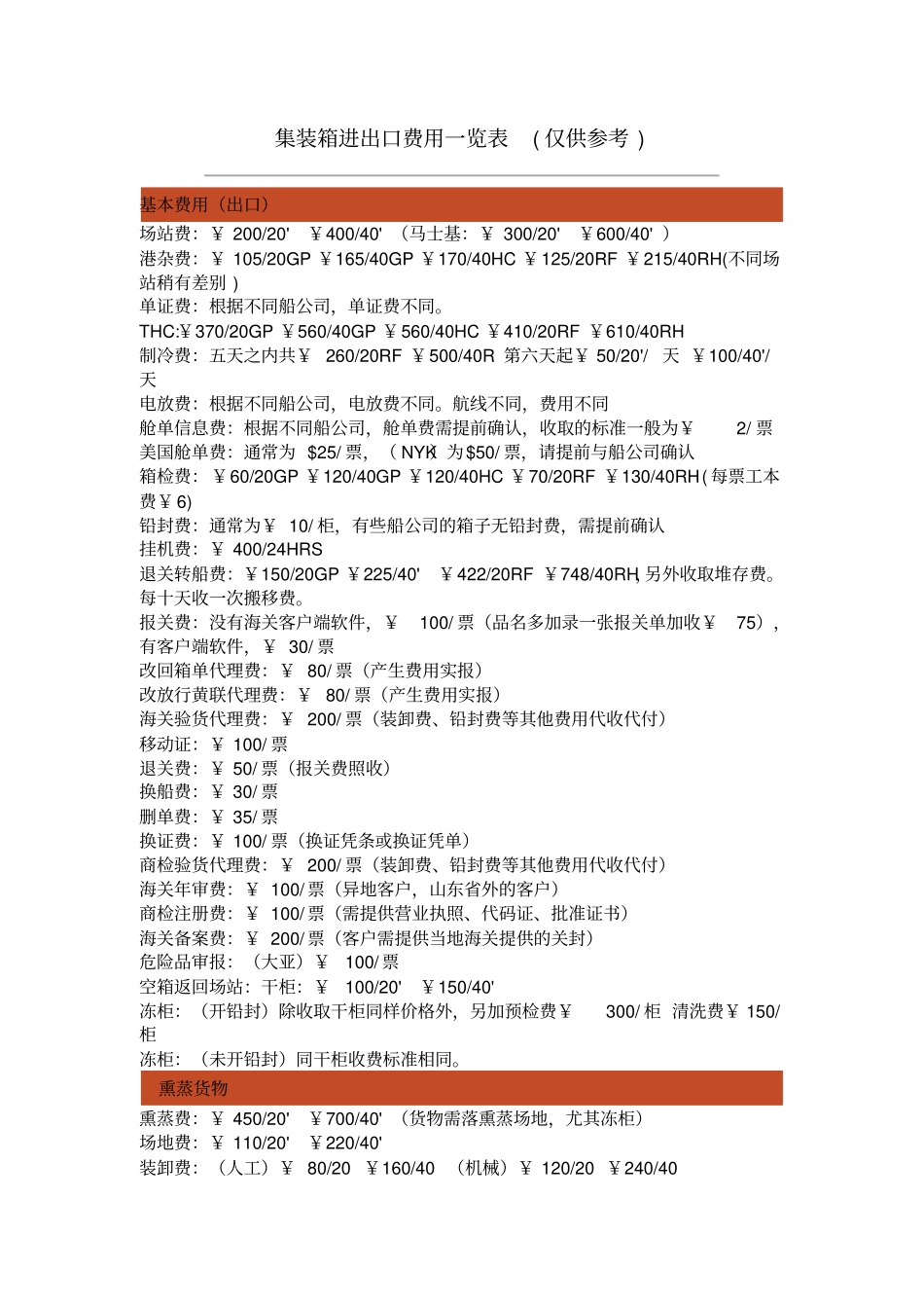 集装箱进出口费用一览表_第1页