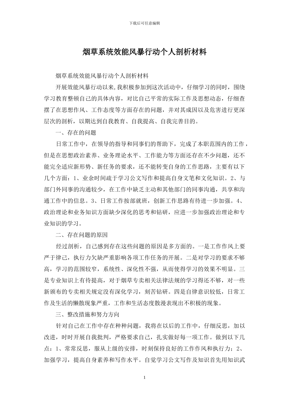 烟草系统效能风暴行动个人剖析材料_第1页