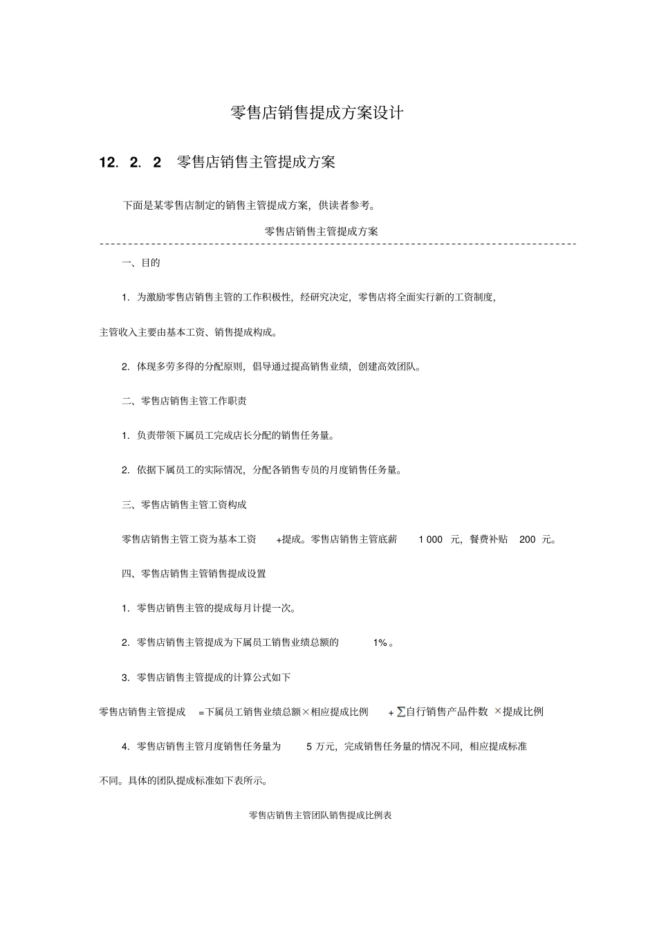 零售店销售提成方案设计附表6张及考核基数_第1页