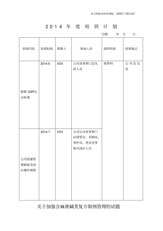 零售药店的年培训记录培训计划培训试题及答案