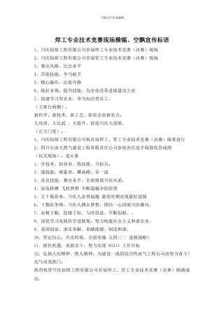 焊工专业技术比赛现场横幅、空飘宣传标语