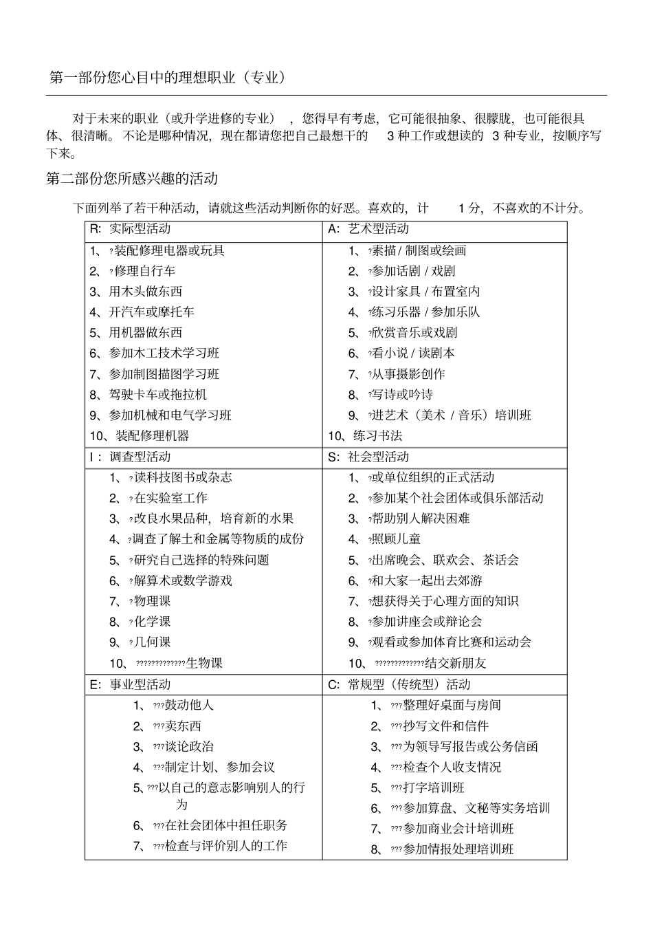 霍兰德职业兴趣量表带完整解释_第1页