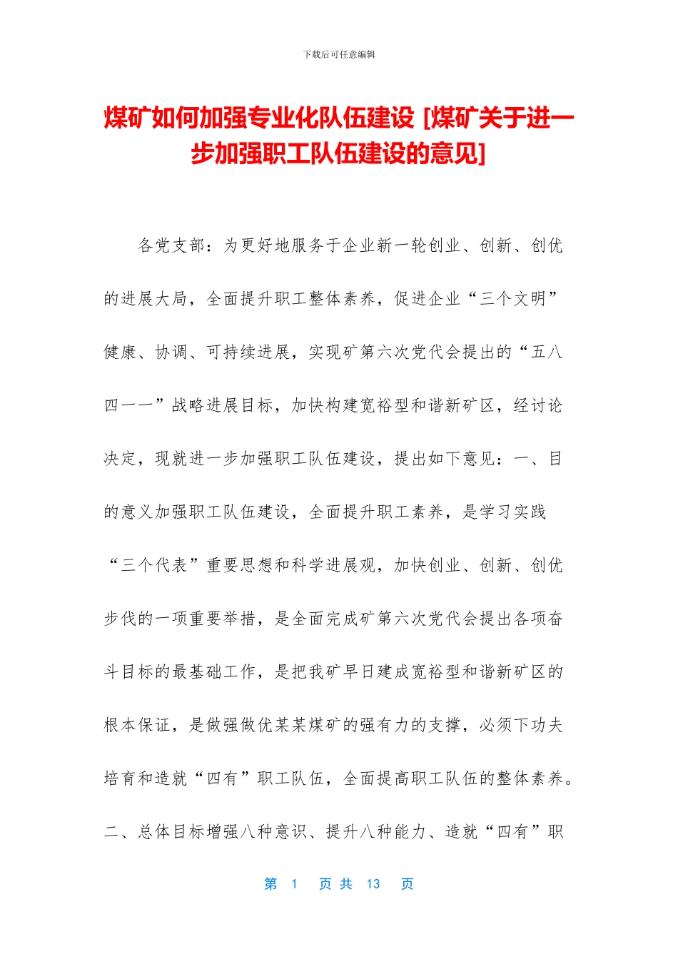 煤矿如何加强专业化队伍建设_第1页