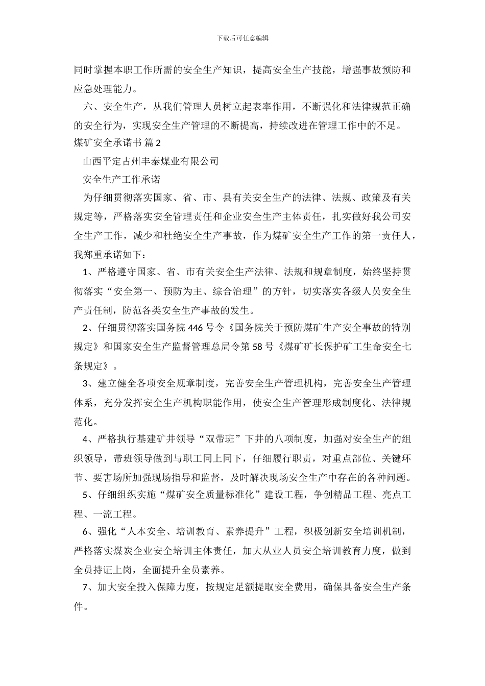 煤矿安全承诺书6篇_第3页