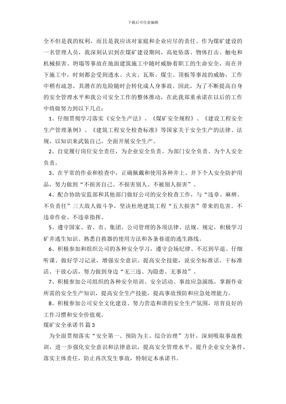 煤矿安全承诺书模板集合10篇_第3页