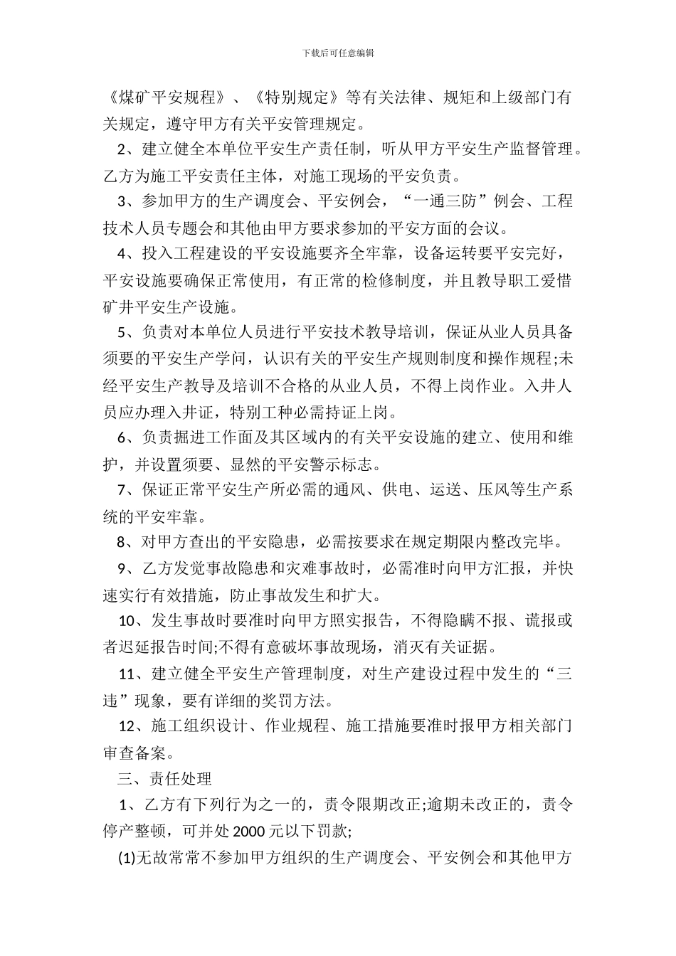 煤矿安全生产管理协议书范本_第3页