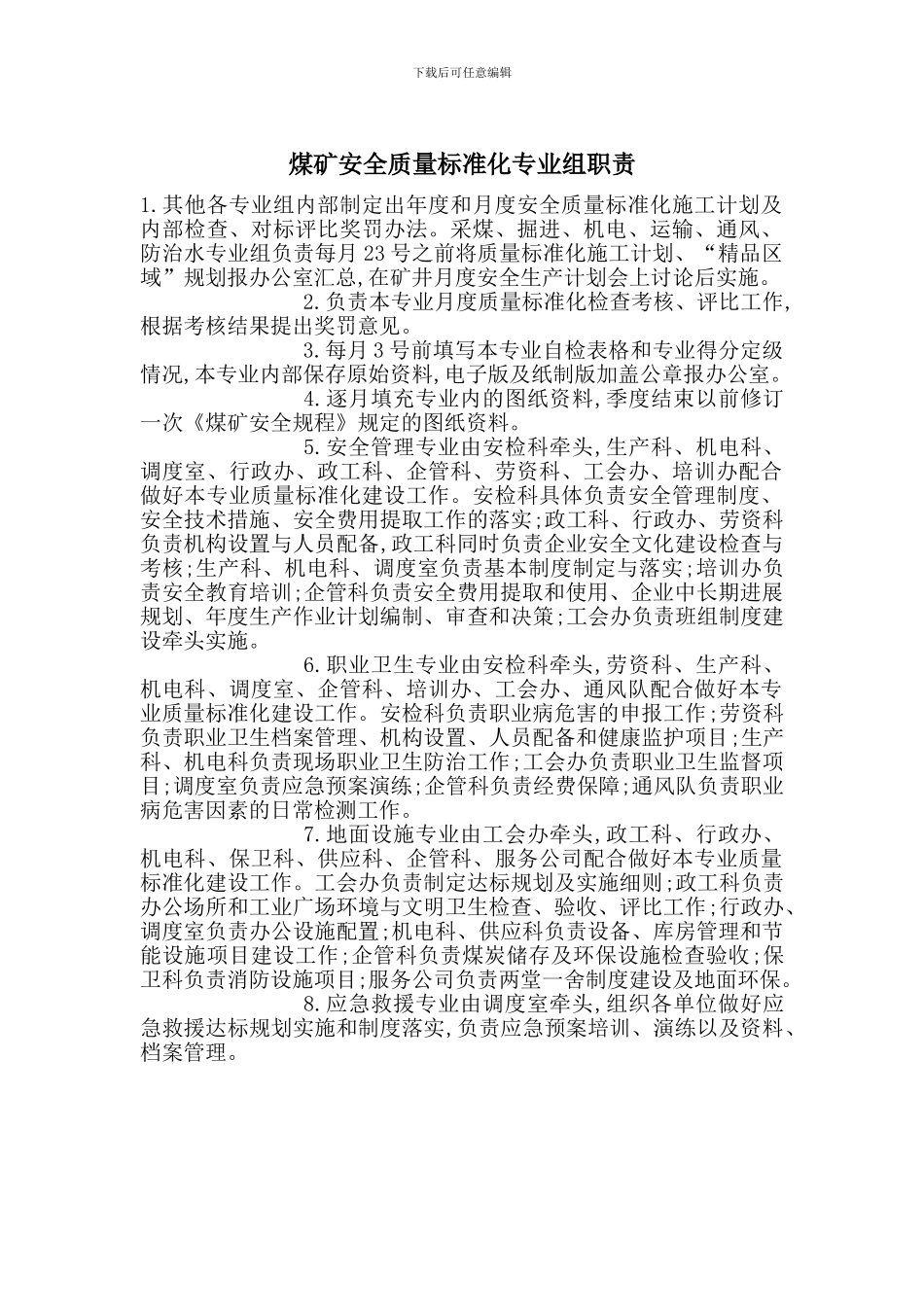煤矿安全质量标准化专业组职责_第1页