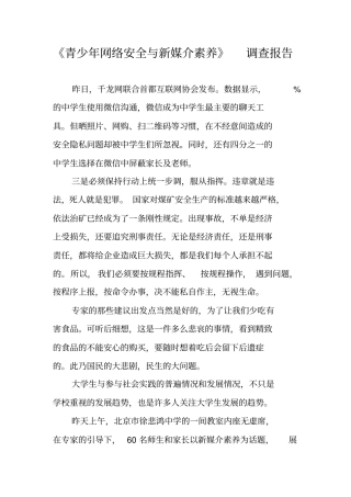 青少年网络安全与新媒介素养调查报告