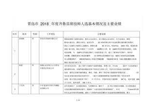 青岛2018年齐鲁首席技师人选基本情况及主要业绩