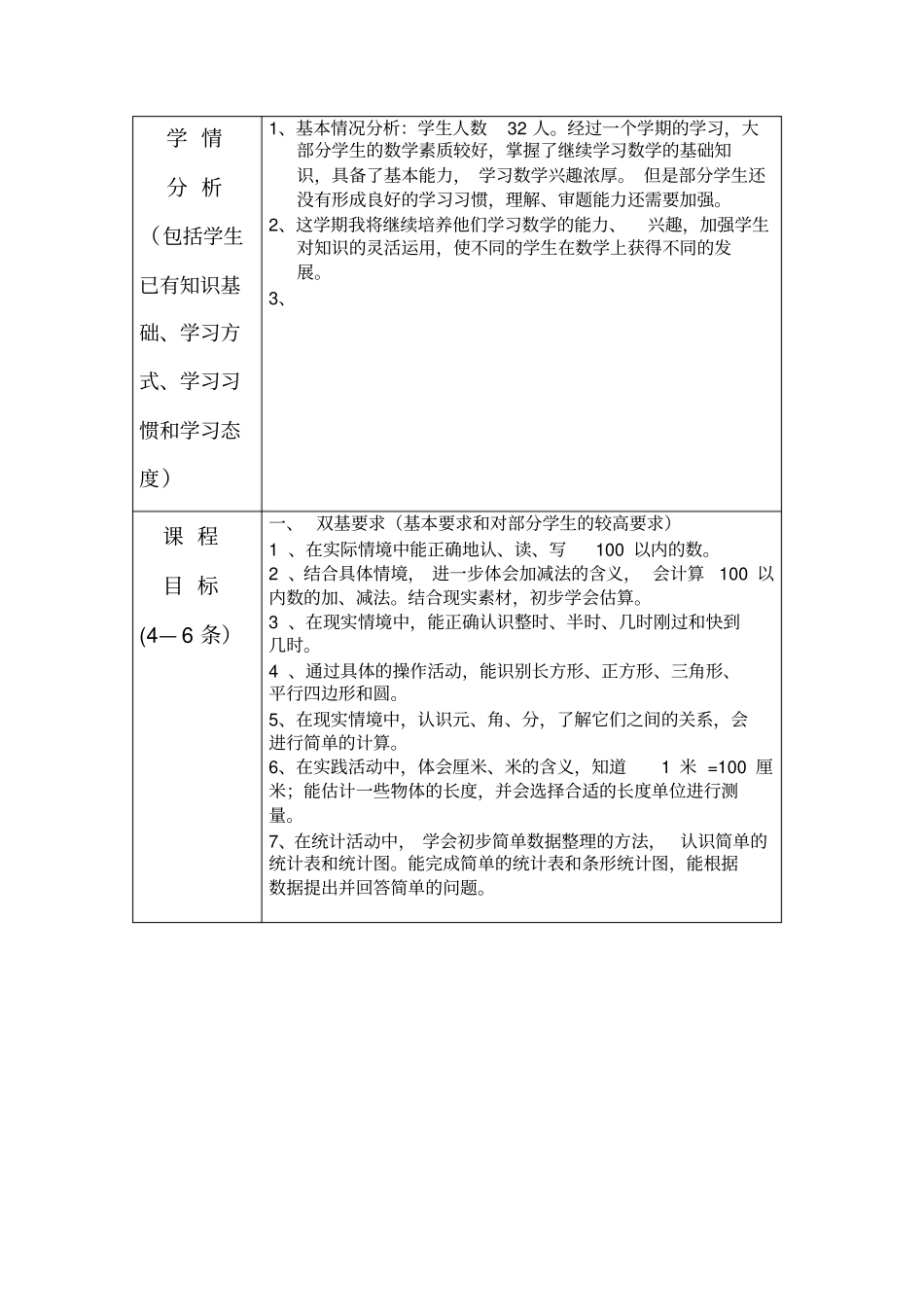 青岛版一年级下数学课程纲要_第2页