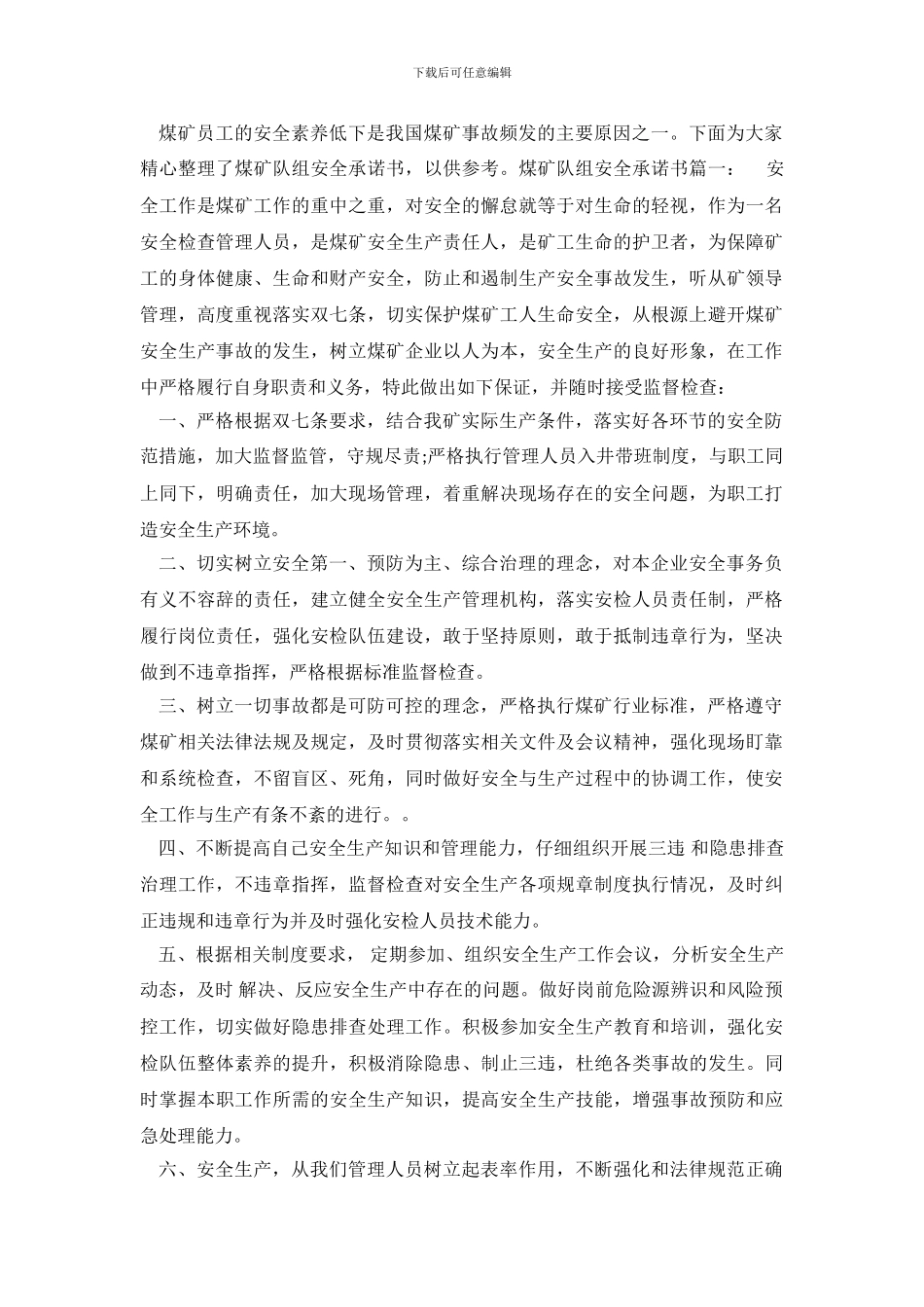 煤矿队组安全承诺书_第2页