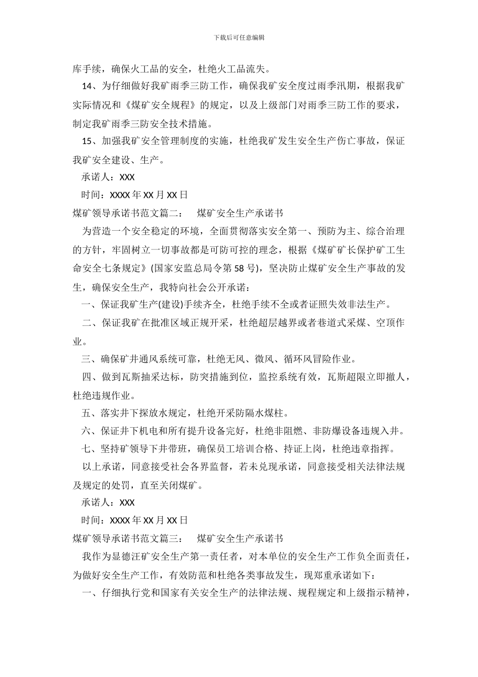 煤矿领导承诺书范文_第3页