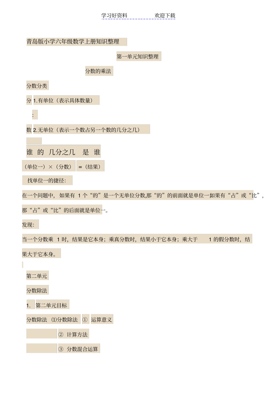 青岛版小学六年级数学上册知识整理_第1页