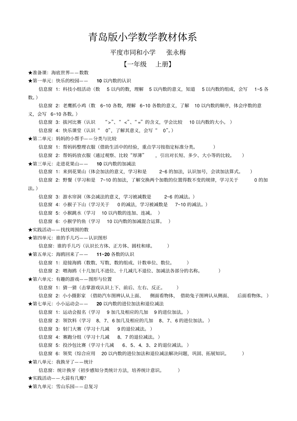 青岛版小学数学教材体系非表格_第1页