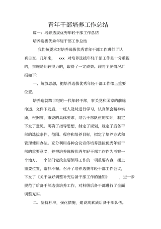 青年干部培养工作总结