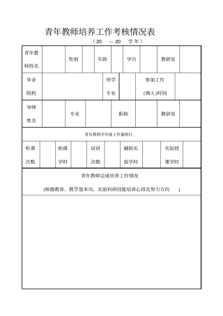 青年教师培养工作考核情况表
