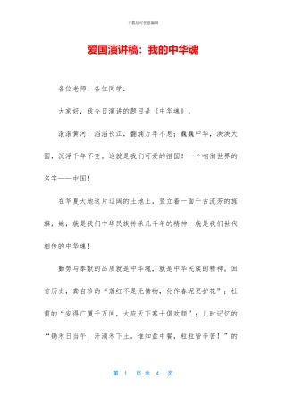 爱国演讲稿：我的中华魂