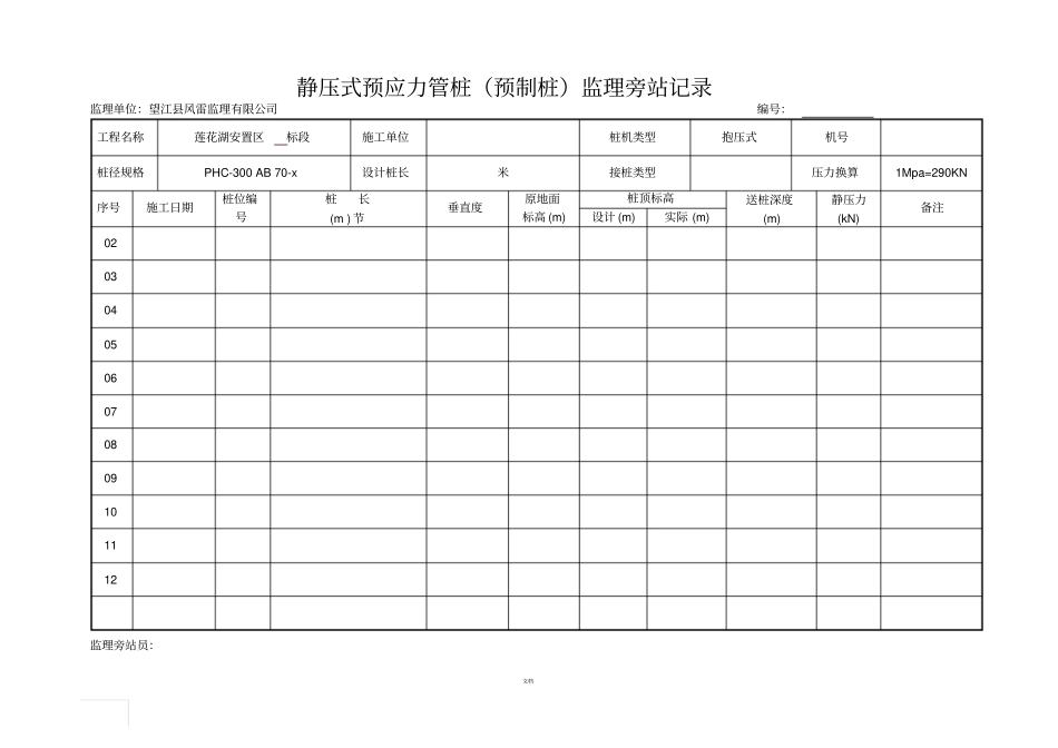 静压式预应力管桩监理旁站记录_第2页