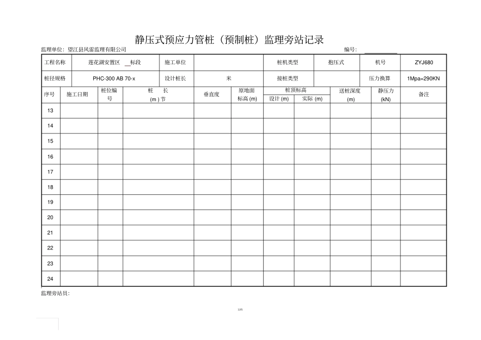 静压式预应力管桩监理旁站记录_第3页