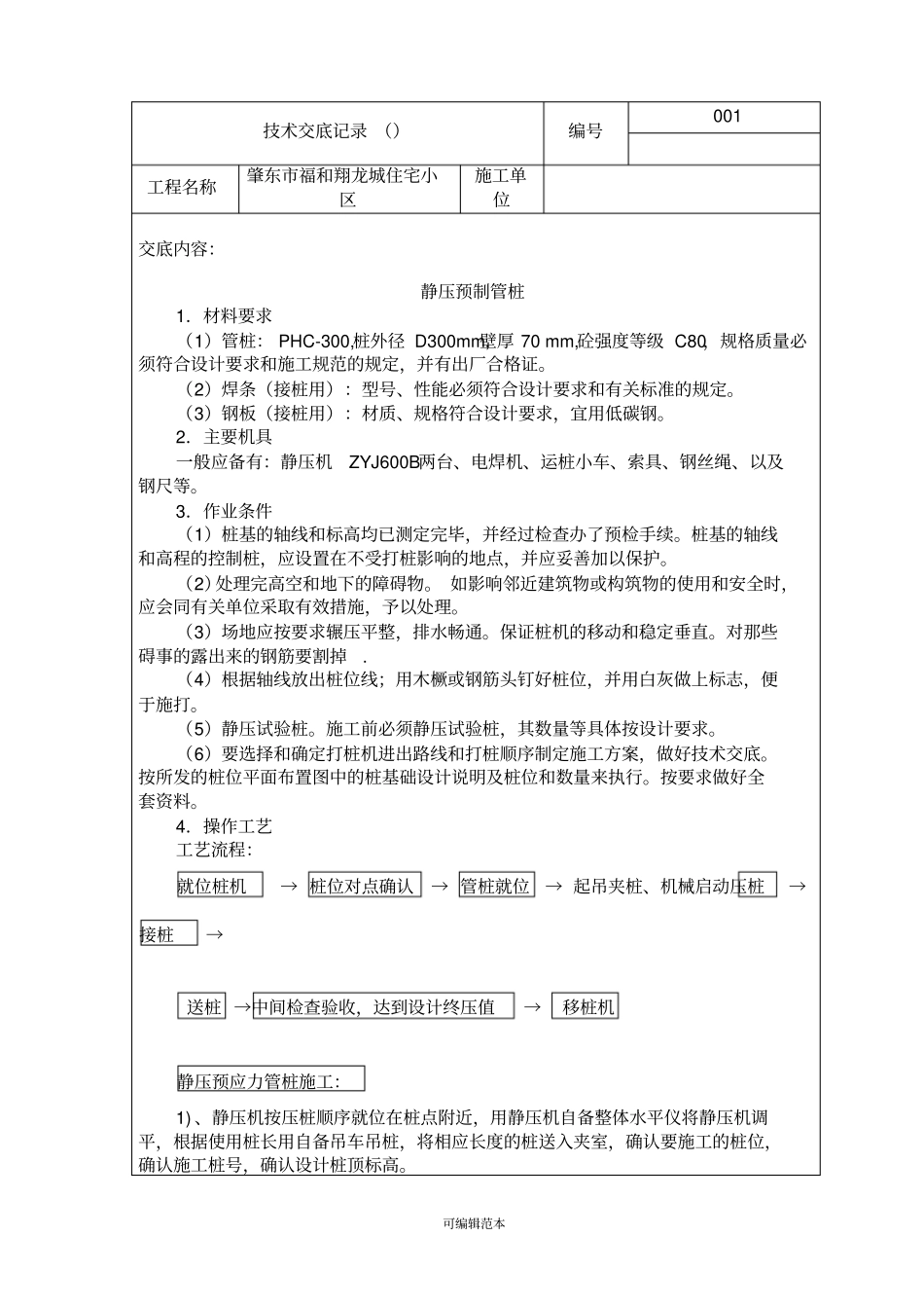 静压预制管桩技术交底_第1页