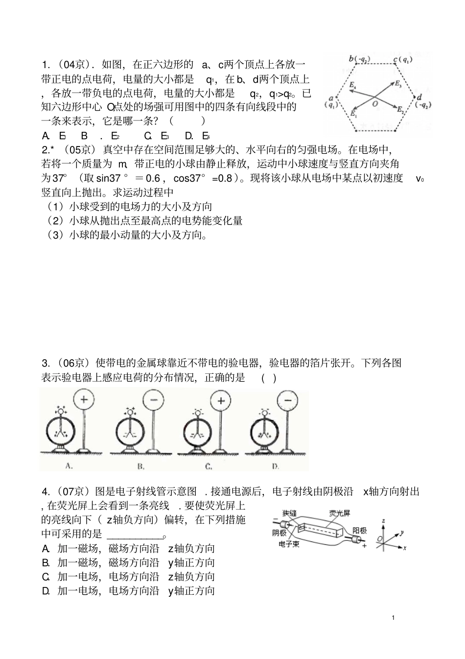 静电场经典习题学生版资料_第1页