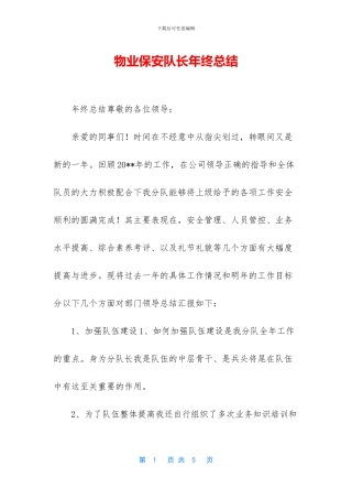 物业保安队长年终总结