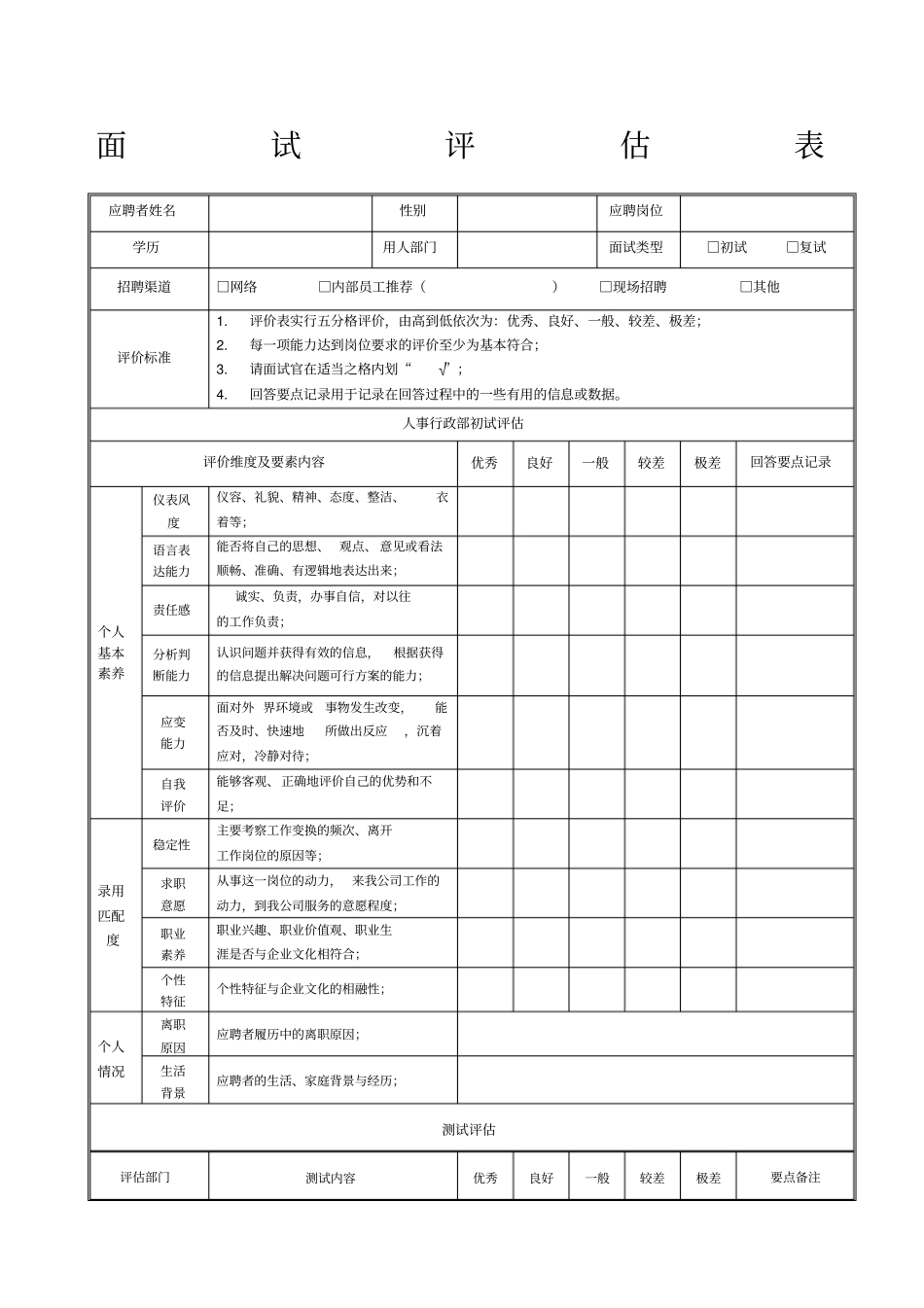 面试评价表个人新_第1页
