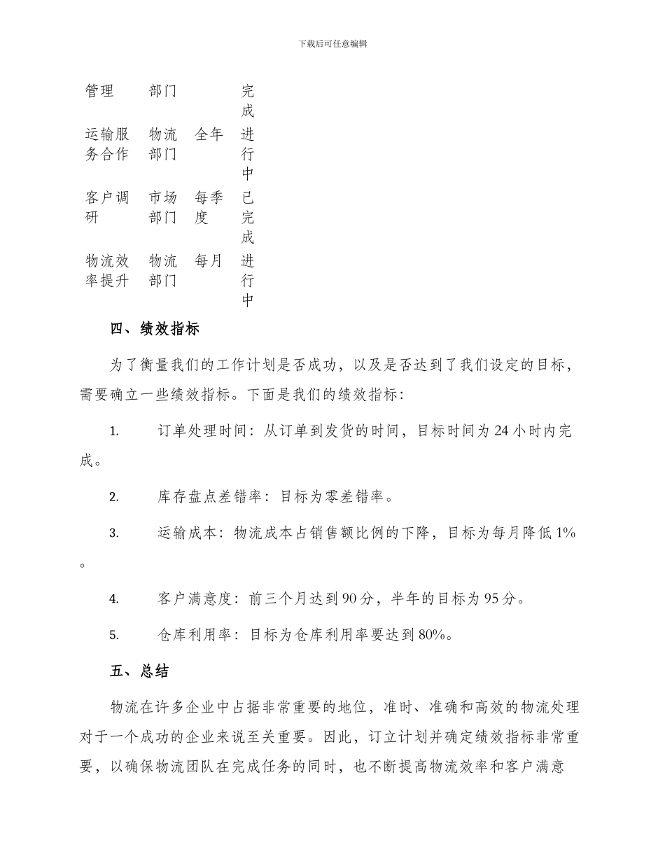 物流半年工作计划表格_第2页