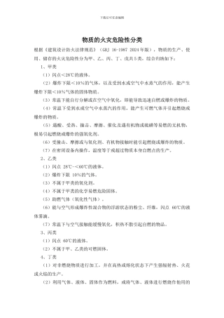 物质的火灾危险性分类