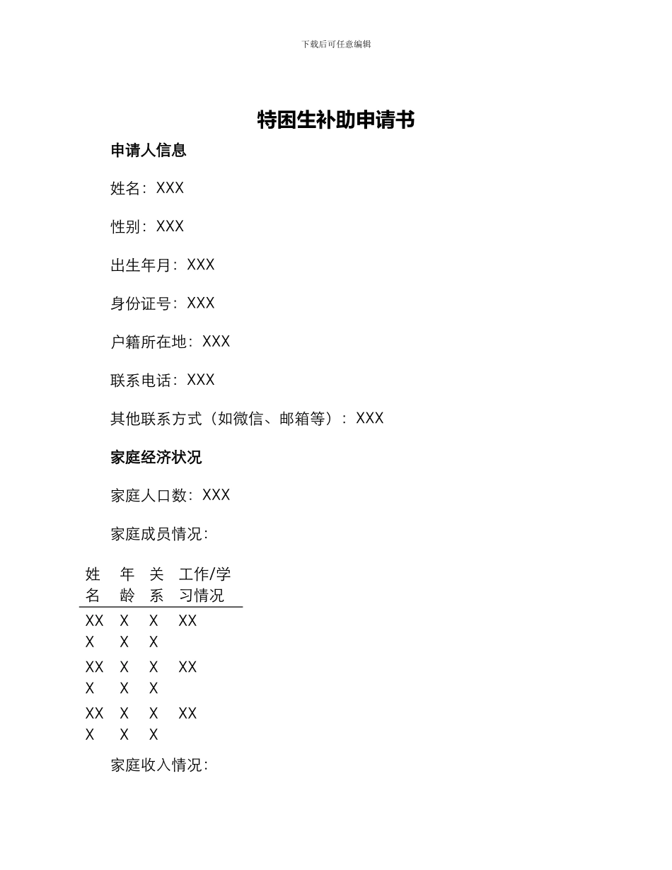 特困生补助申请书_第1页