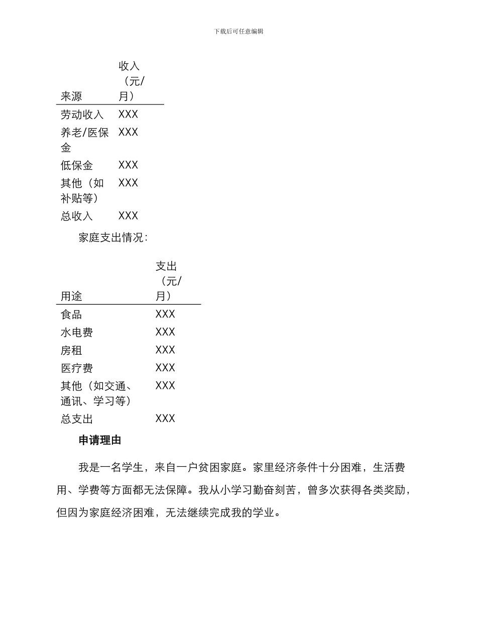 特困生补助申请书_第2页