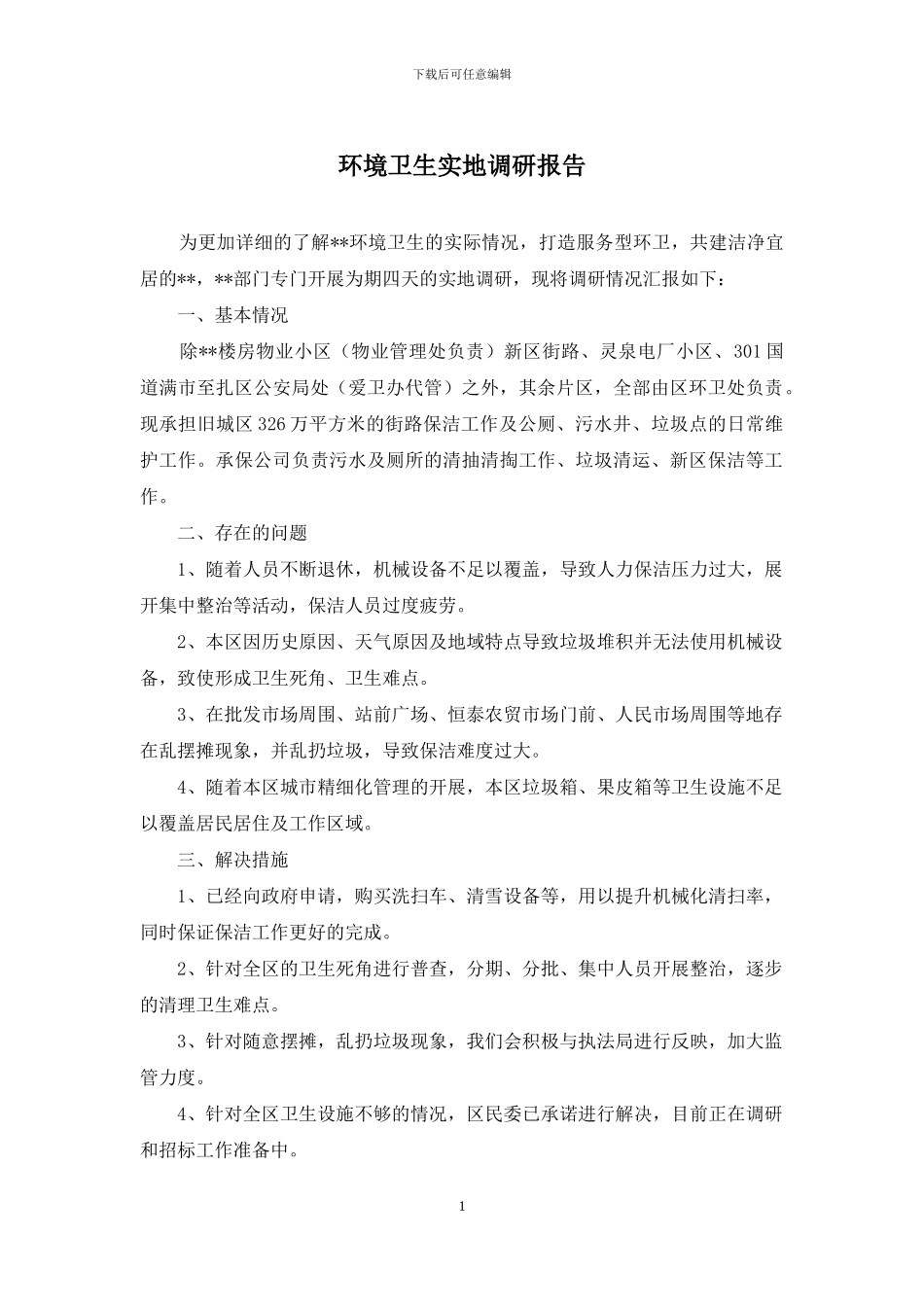 环境卫生实地调研报告_第1页
